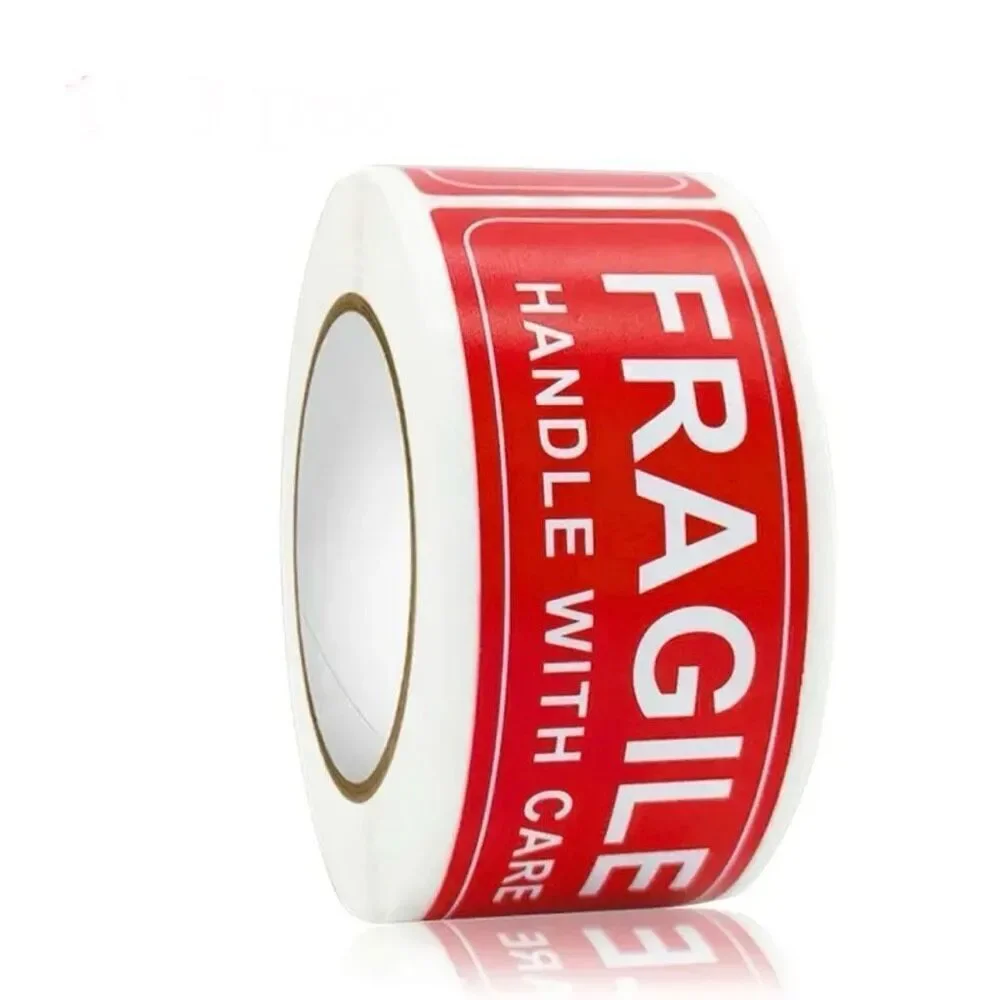 New 750 Pcs. FRAGILE HANDLE WITH CARE Red Stickers 5 Rolls with 150 each 3”x1”